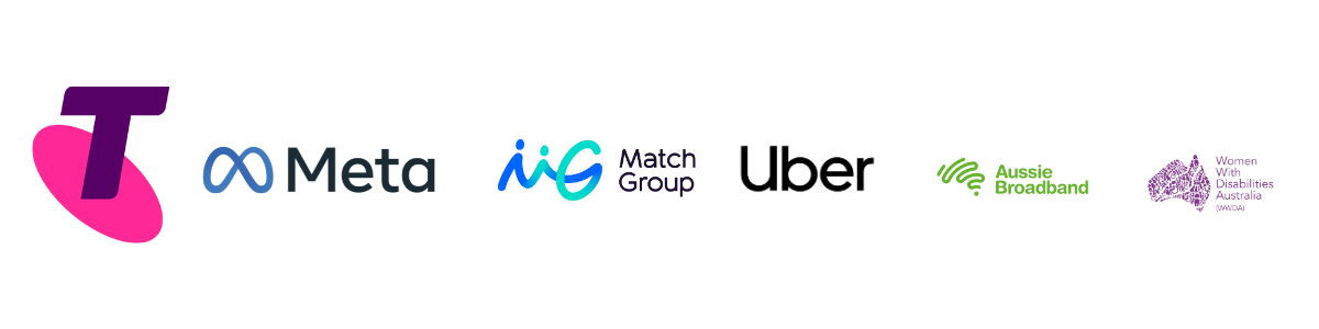 TSAU22 Sponsors banner with Telstra's logo, followed by Meta's logo, Match Group's logo, Uber's logo, Aussie Broadband's logo and WWDA's logo.